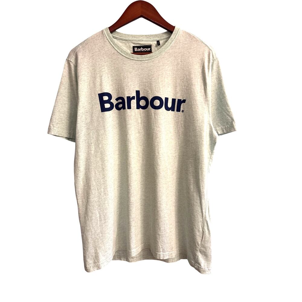 Barbour Gray Logo T-Shirt Men's Size Large Short Sleeve Cotton Graphic Tee